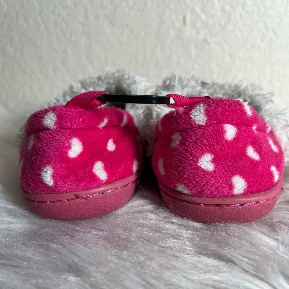 Toddler Girls Pink Heart Print Polka Dot Loafer House Slippers Size 7/8